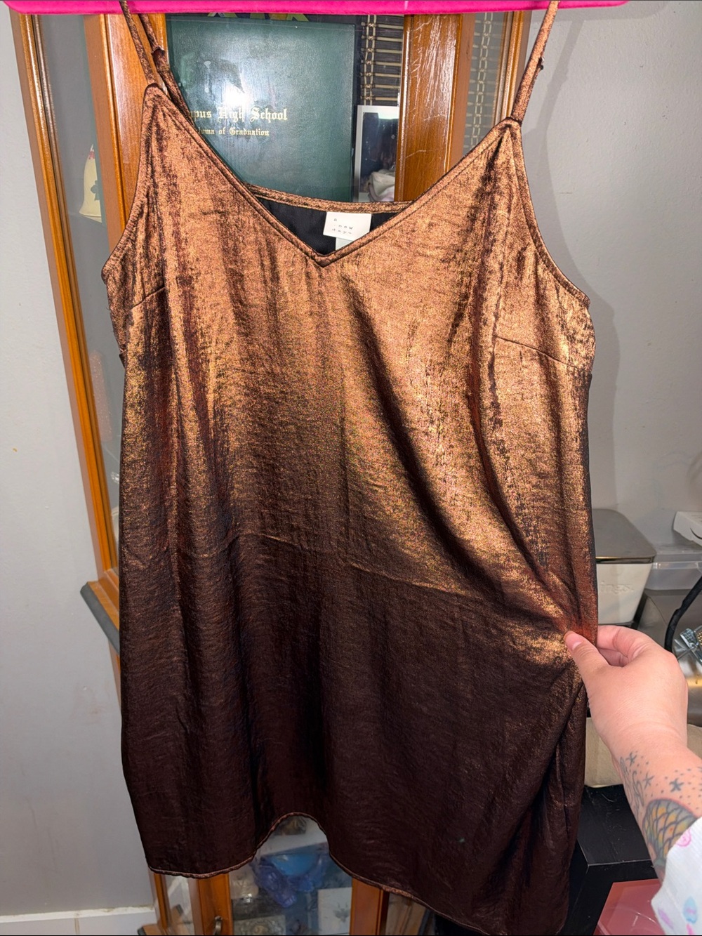 a new day Metallic Brown Velvet Slip Mini Dress